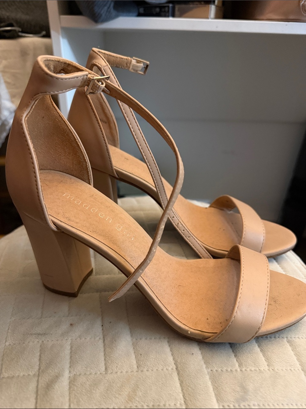 Steve Madden Nude/Tan Block Heel Sandals with Ankle Strap